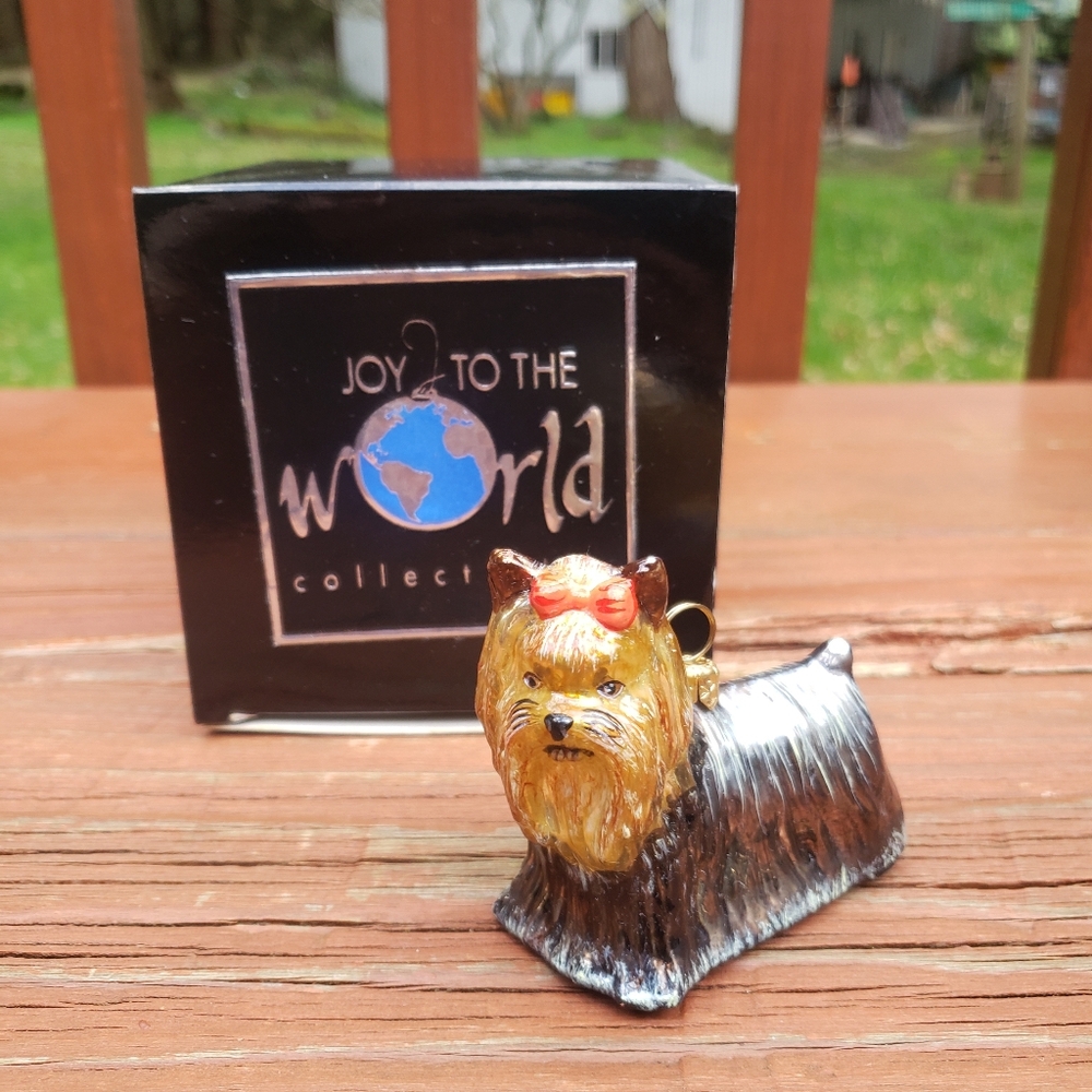 Joy To The World Collectibles Yorkie Yorkshire Terrier Glass Christmas Ornament